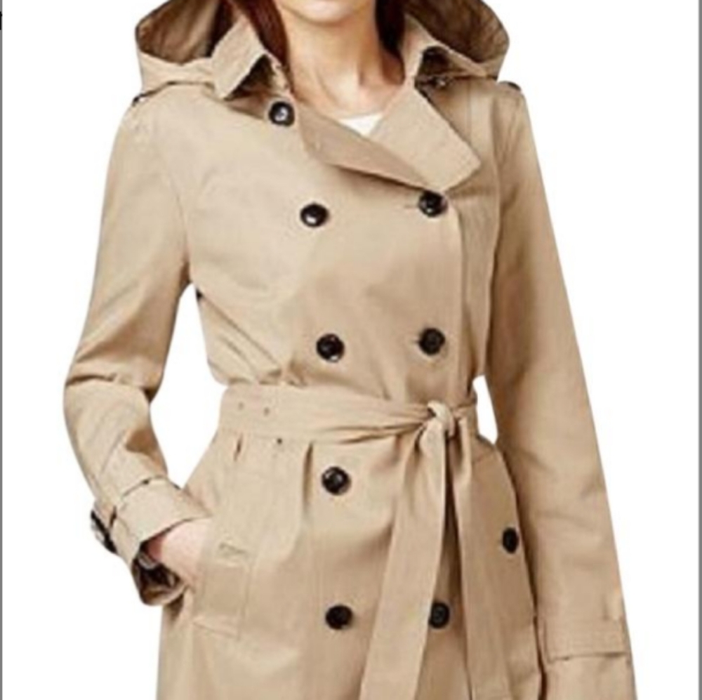 MK Michael Kors Hooded Belted Trench Coat Khaki Sm